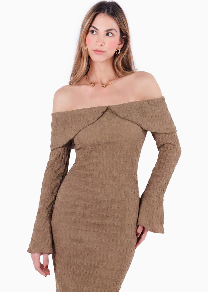 Vestido largo con bolero en mangas y escote bandeja - ENSENADA