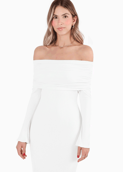 Vestido largo con bolero en mangas y escote bandeja - VALKIRIA.MARFIL