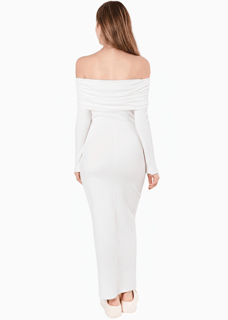 Vestido largo con bolero en mangas y escote bandeja - VALKIRIA.MARFIL