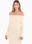 Vestido largo con bolero en mangas y escote bandeja color amarillo para mujer - Flashy