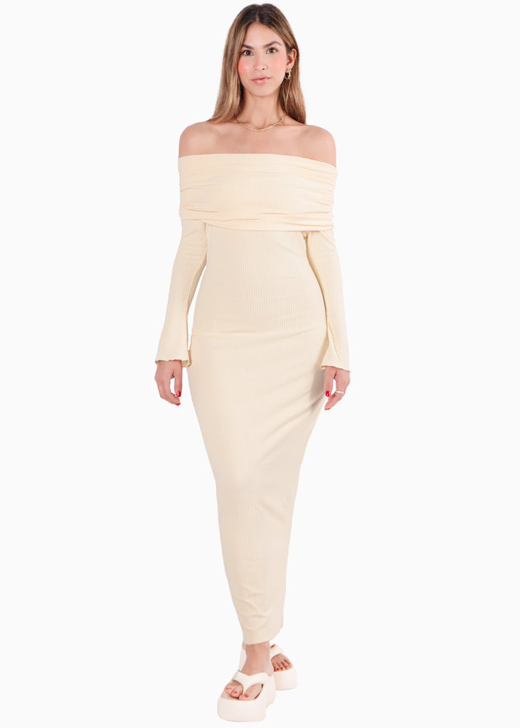 Vestido largo con bolero en mangas y escote bandeja color amarillo para mujer - Flashy