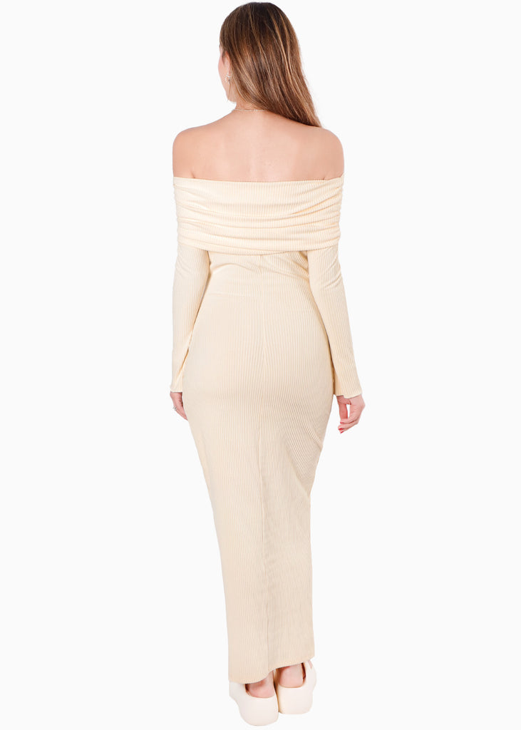 Vestido largo con bolero en mangas y escote bandeja color amarillo para mujer - Flashy