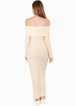 Vestido largo con bolero en mangas y escote bandeja color amarillo para mujer - Flashy