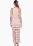 Vestido largo de malla tejida, sin mangas y con cuello halter color beige para mujer - Flashy