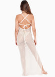 Vestido largo de malla y sin mangas color blanco, marfil para mujer - Flashy