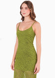 Vestido largo de tiras en encaje con escote en V y bolero en parte inferior - HINOJO