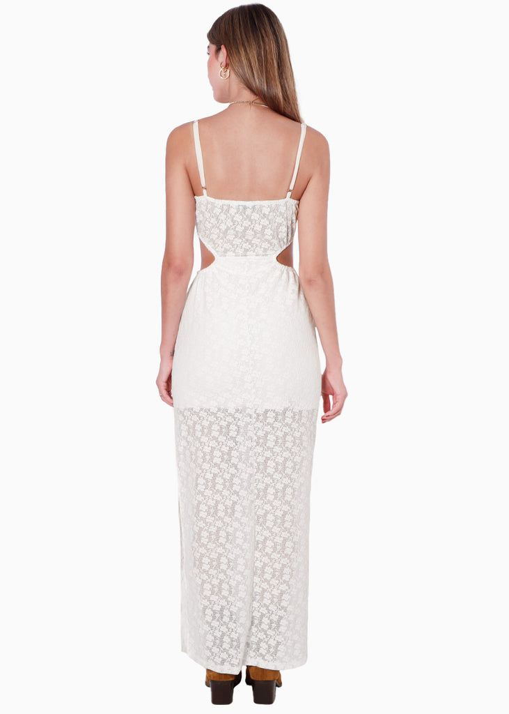 Vestido largo de tiras, encaje y aberturas en costados color blanco, marfil para mujer - Flashy