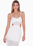 Vestido largo de tiras, encaje y aberturas en costados color blanco, marfil para mujer - Flashy