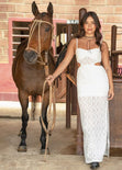 Vestido largo de tiras, encaje y aberturas en costados color blanco, marfil para mujer - Flashy