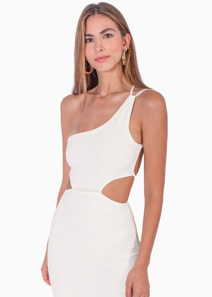 Vestido largo de un solo hombro con cut out en costados - MAYELA
