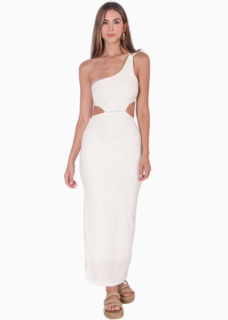 Vestido largo de un solo hombro con cut out en costados - MAYELA