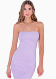 Vestido largo strapless con cortes y abertura en costado color lila para mujer - Flashy