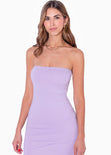 Vestido largo strapless con cortes y abertura en costado color lila para mujer - Flashy