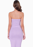 Vestido largo strapless con cortes y abertura en costado color lila para mujer - Flashy