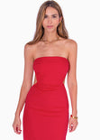 Vestido largo strapless con cut out en costados color rojo para mujer - Flashy