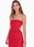Vestido largo strapless con cut out en costados color rojo para mujer - Flashy