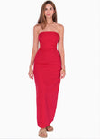 Vestido largo strapless con cut out en costados color rojo para mujer - Flashy