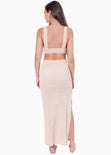 Vestido largo tejido, con aro y cut outs en costados color beige para mujer - Flashy