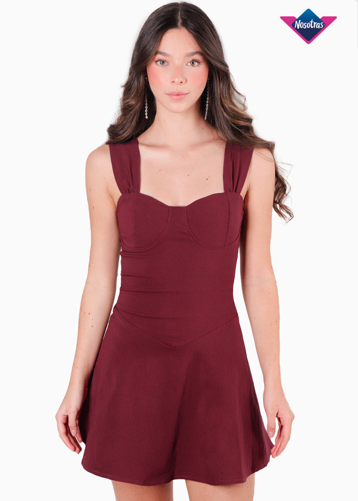 Vestido tipo corset con mangas efecto drapeado color rojo para mujer - Flashy