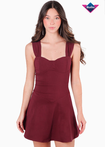 Vestido tipo corset con mangas efecto drapeado color rojo para mujer - Flashy