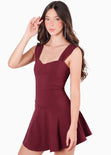 Vestido tipo corset con mangas efecto drapeado color rojo para mujer - Flashy