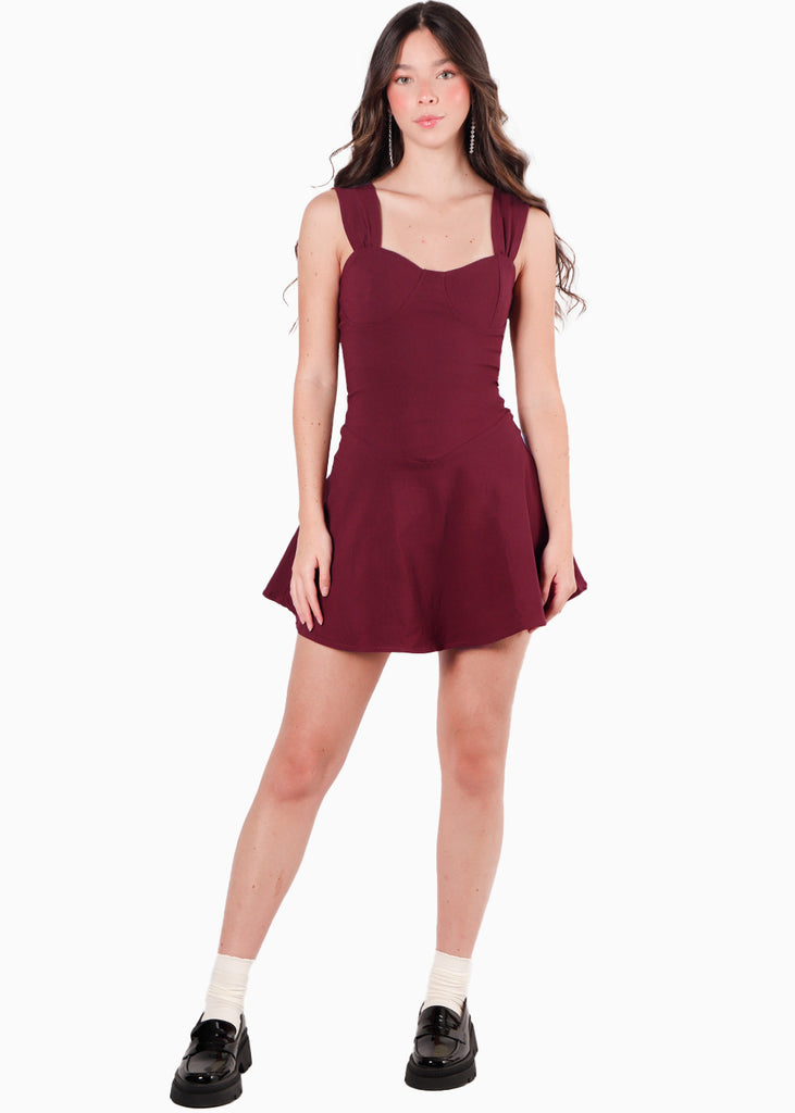 Vestido tipo corset con mangas efecto drapeado color rojo para mujer - Flashy