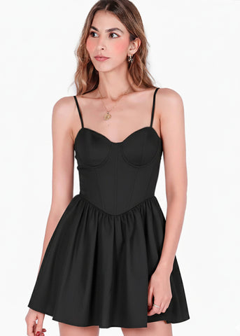 Vestido tipo corset de tiras con falda suelta - BOSTON.NEGRO