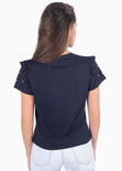 Camiseta con perlas y boleros en mangas color azul para mujer - Flashy