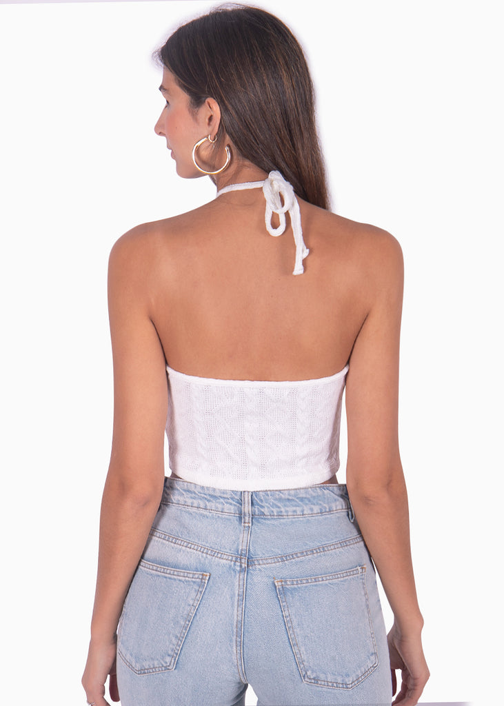 Blusa corta blanca con cuello halter para mujer Flashy