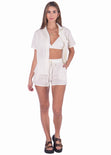 Short de tiro alto con elástico en cintura color beige, marfil, blanco para mujer - Flashy