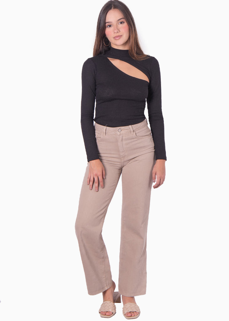 Blusa manga larga con abertura cut out en escote - KARENA