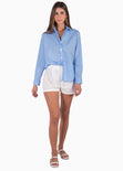 Camisa manga larga con botones y cuello color azul para mujer - Flashy