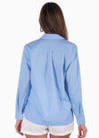 Camisa manga larga con botones y cuello color azul para mujer - Flashy