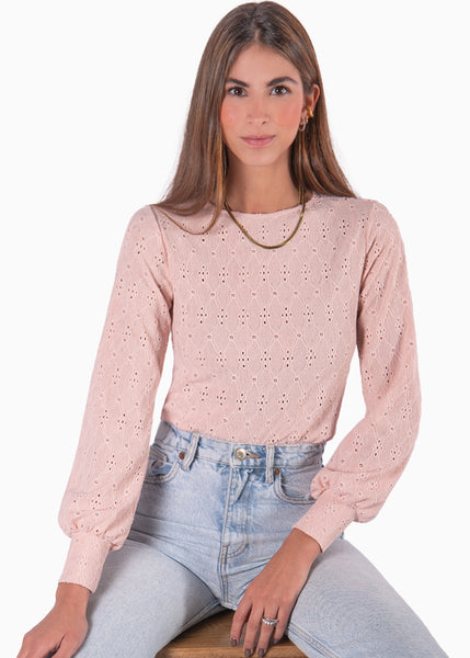 Blusa manga larga en ojalillo y mangas englobadas - GIULIANA