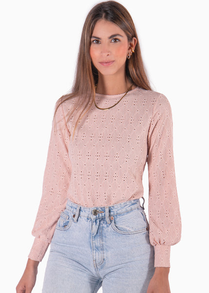 Blusa manga larga en ojalillo y mangas englobadas - GIULIANA