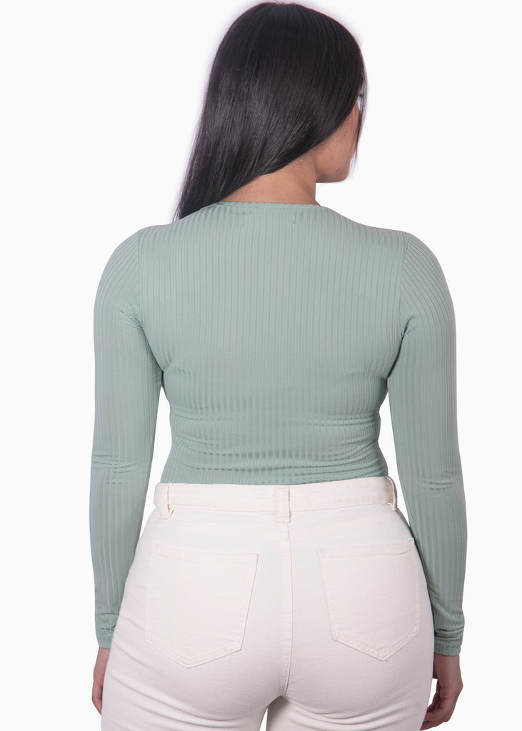 Blusa manga larga y escote con recogido color verde para mujer - Flashy