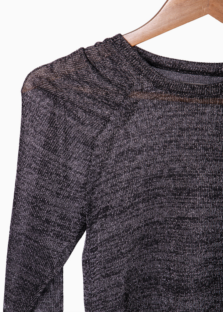 Blusa negra manga larga con recogido en hombros para mujer Flashy