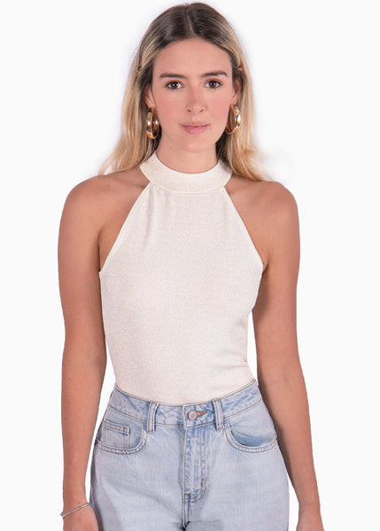 Body con cuello halter y espalda descubierta color blanco, marfil para mujer - Flashy