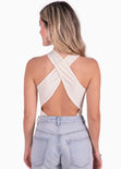 Body con cuello halter y espalda descubierta color blanco, marfil para mujer - Flashy