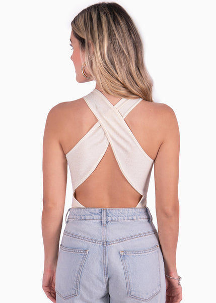 Body con cuello halter y espalda descubierta color blanco, marfil para mujer - Flashy
