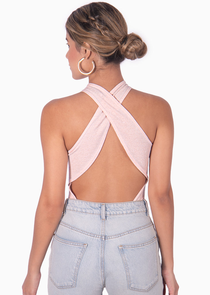 Body rosa con cuello halter y espalda descubierta para mujer Flashy
