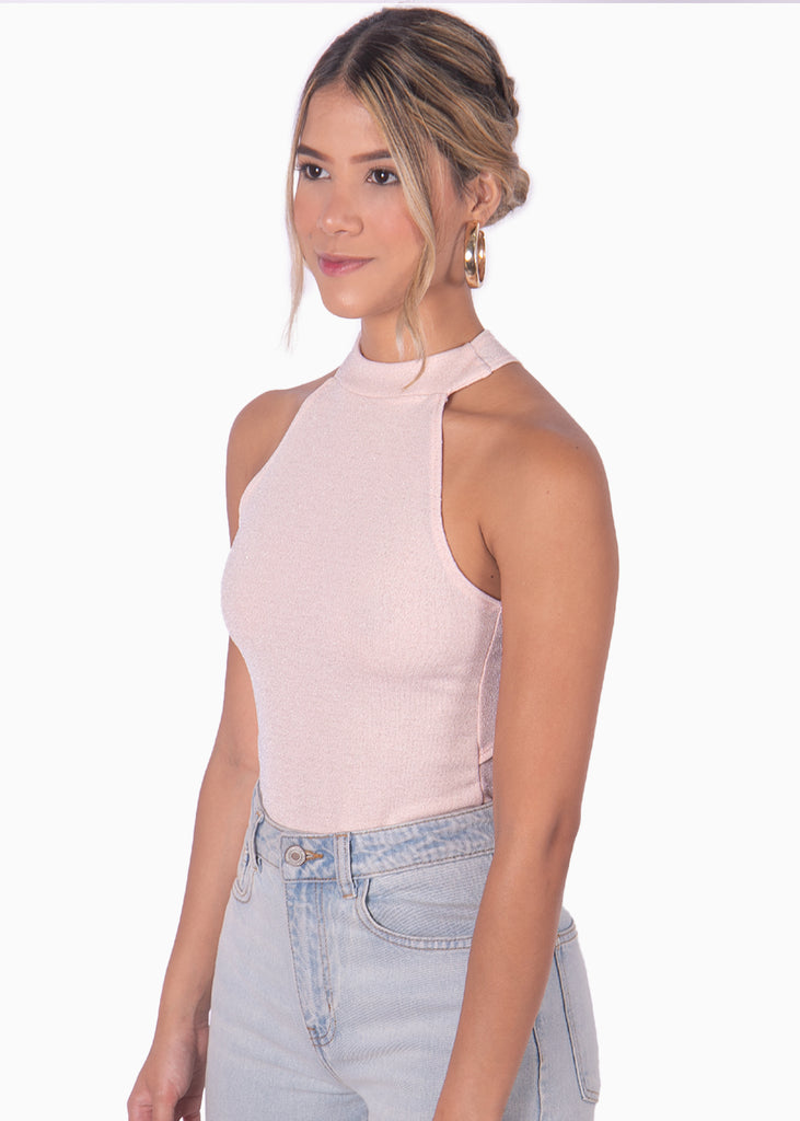 Body rosa con cuello halter y espalda descubierta para mujer Flashy