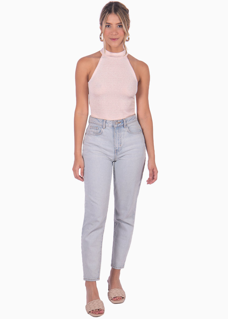 Body rosa con cuello halter y espalda descubierta para mujer Flashy