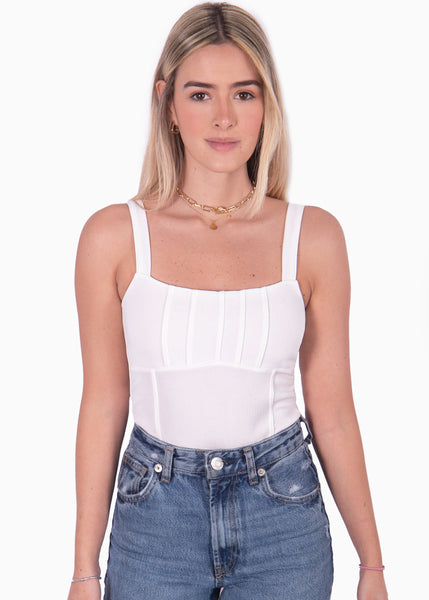 Body de tiras blanco con escote cuadrado para mujer Flashy