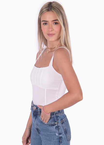 Body de tiras blanco con escote cuadrado para mujer Flashy