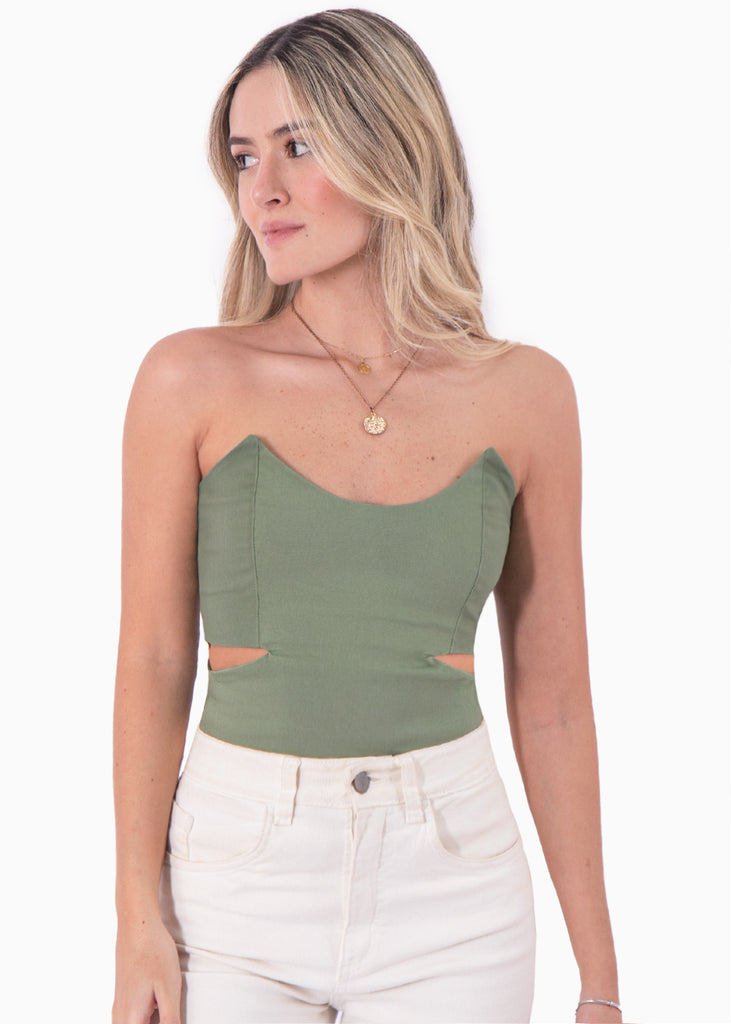 Body strapless con puntas y aberturas cut out en costados - MARION