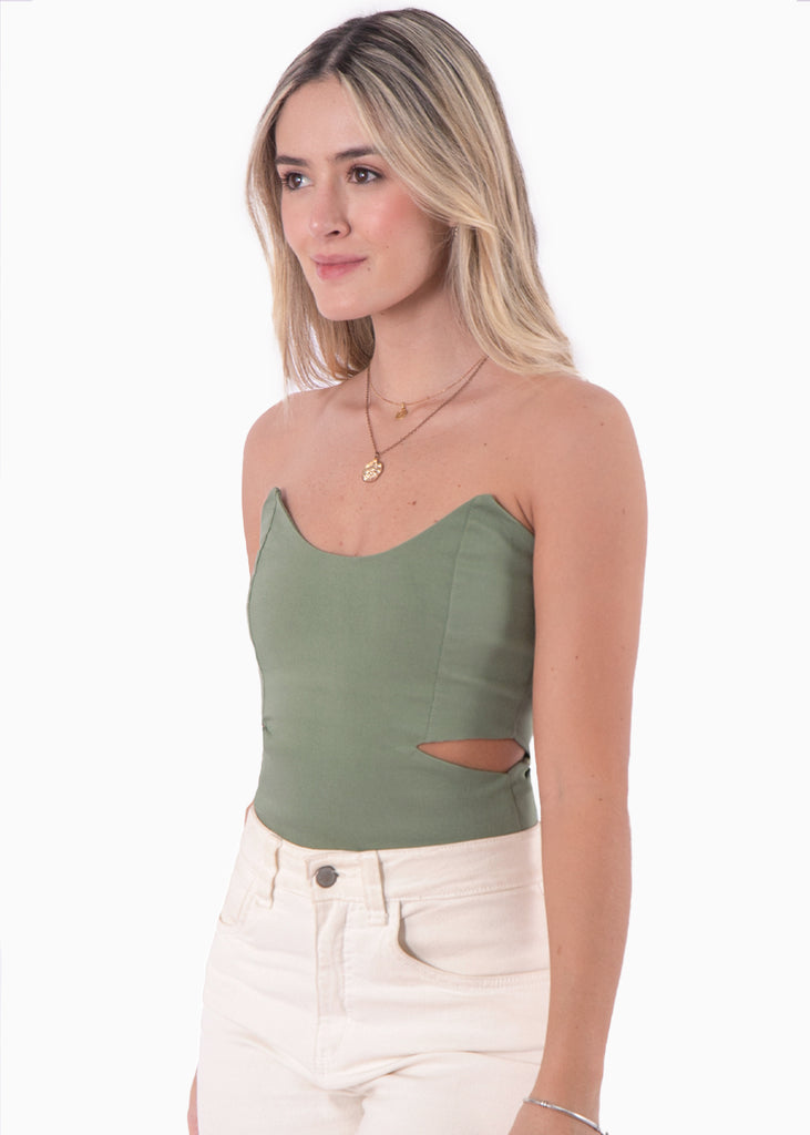 Body strapless con puntas y aberturas cut out en costados - MARION