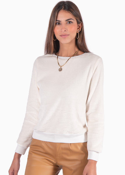 Buzo blanco con pelo sintético manga larga para mujer Flashy