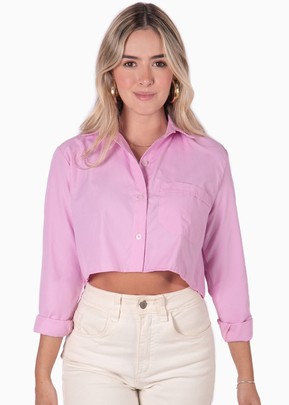 Camisa Crop Manga Larga con Botones Flashy Colombia