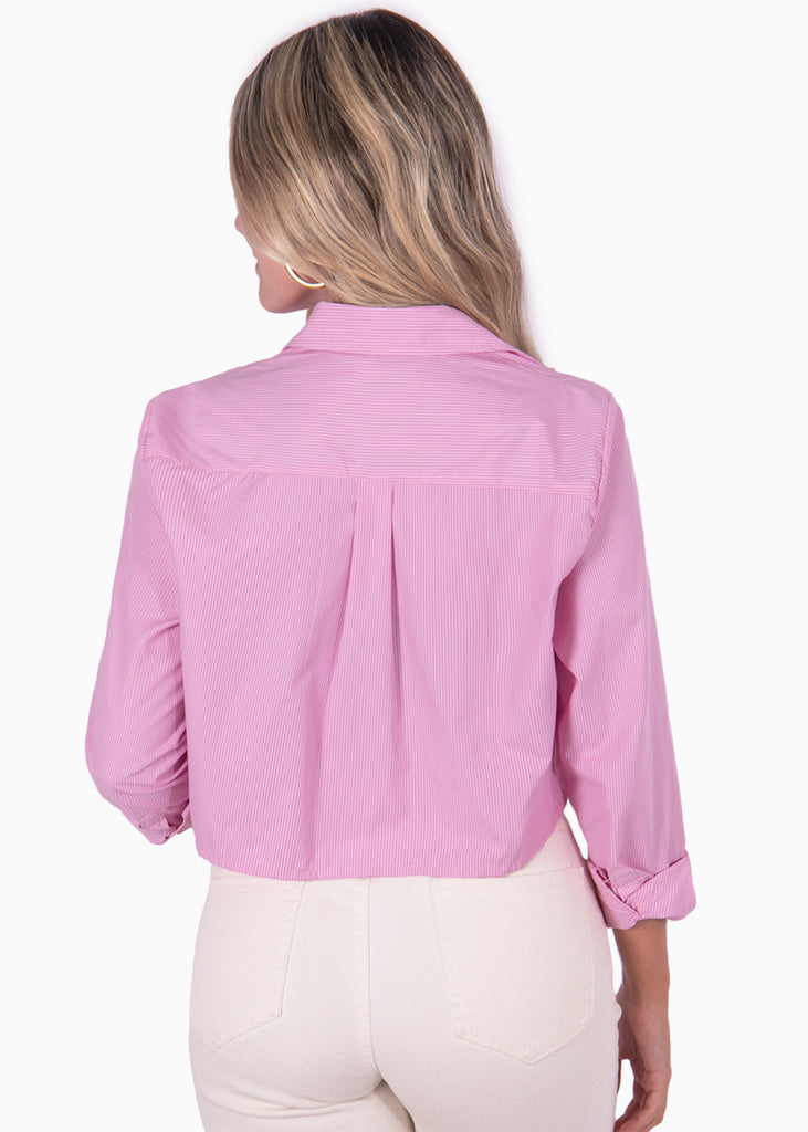 Camisa rosada crop manga larga con botones para mujer Flashy